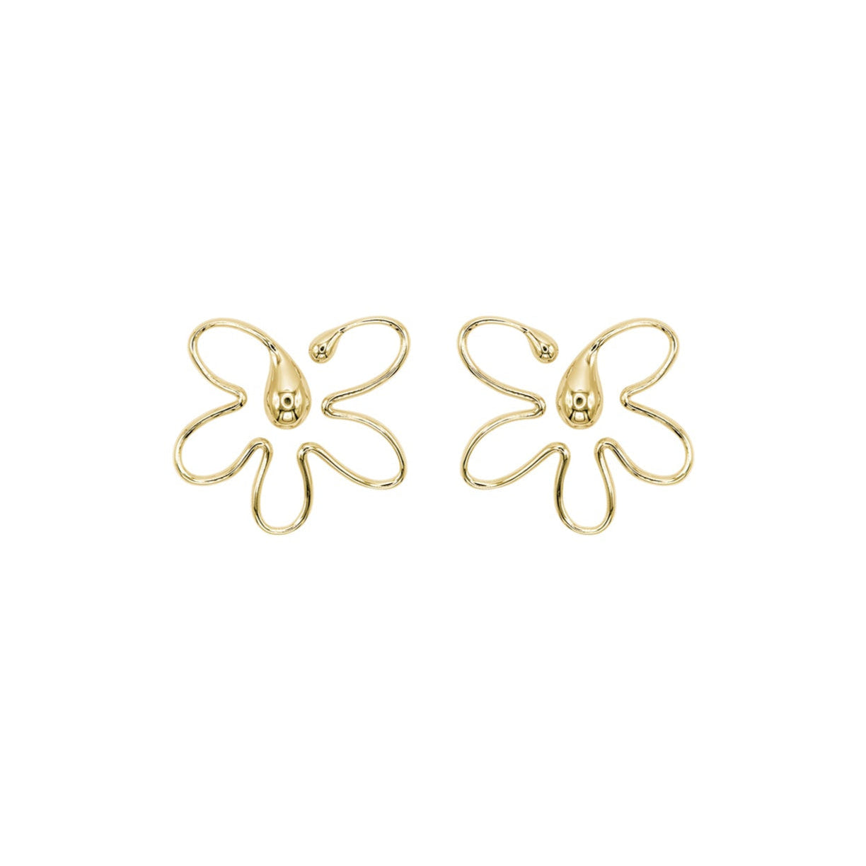 Gold butterfly earrings on a white background