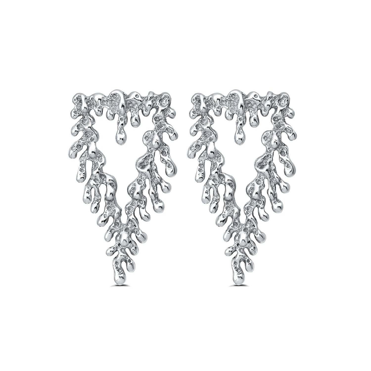 Pair of silver earrings on a white background